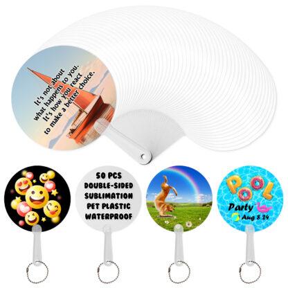 Sublimation Mini Handheld Fans Keychain Set Blanks - Circle 50PK